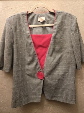 Vintage Plaid Blazer Red Trim Minimalist Quiet Luxury Size 18